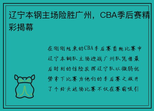 辽宁本钢主场险胜广州，CBA季后赛精彩揭幕